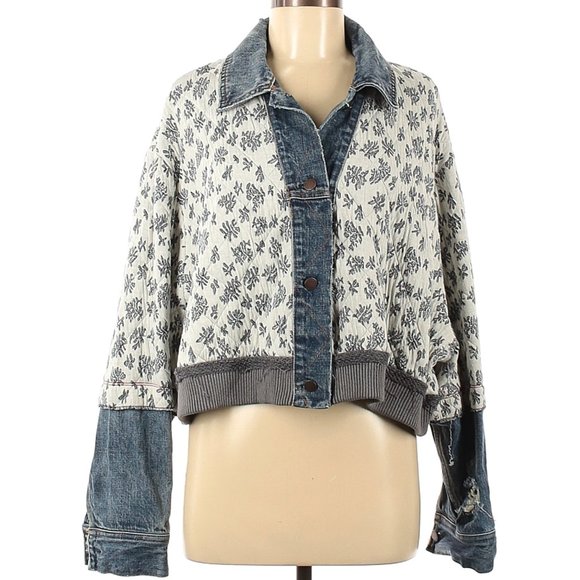 Free People DITSY DENIM Quilted FLORAL Jacket M L - Picture 9 of 10